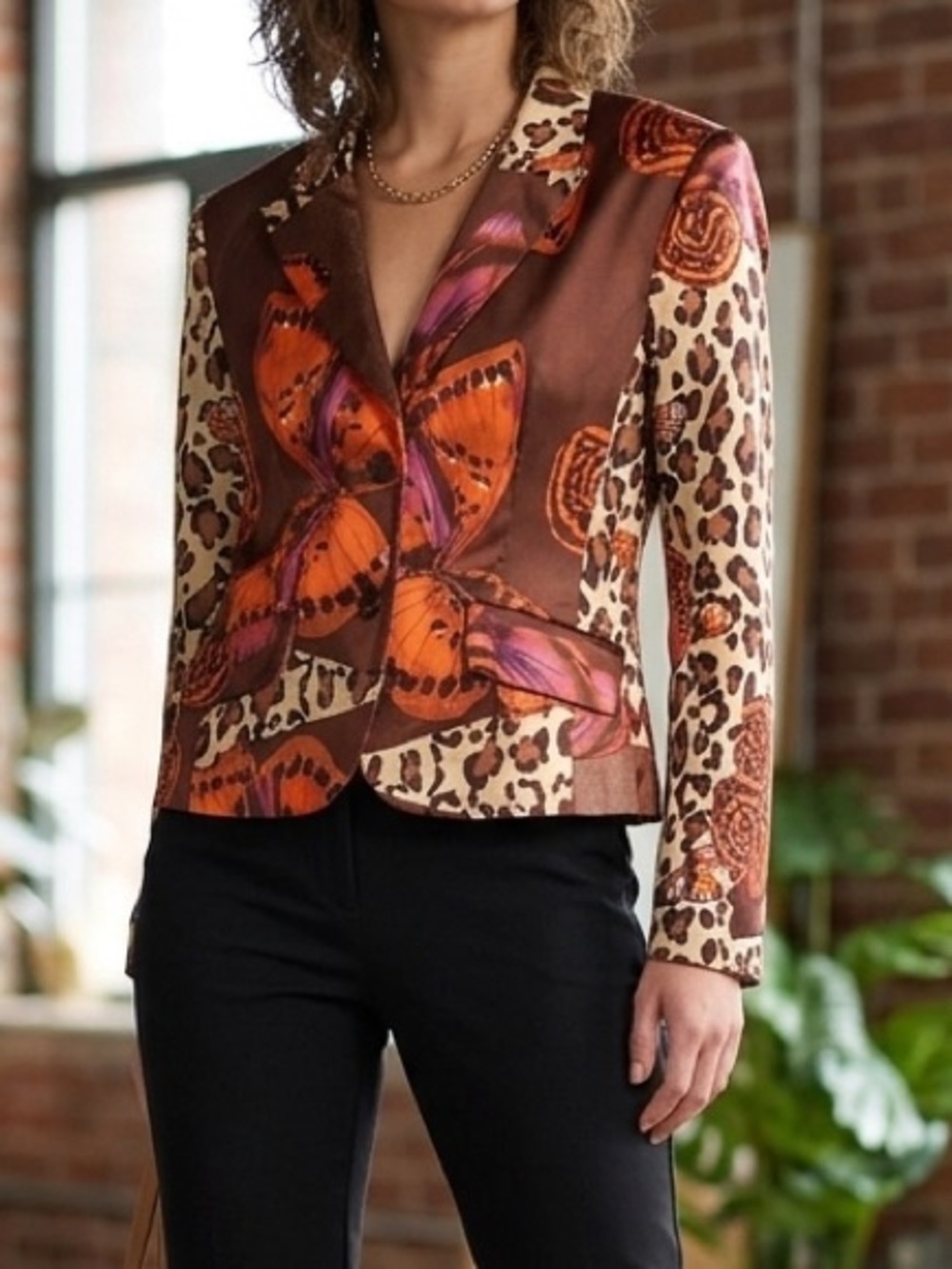 Russell Kemp Silk Cheetah Butterfly Print Blazer Size 12